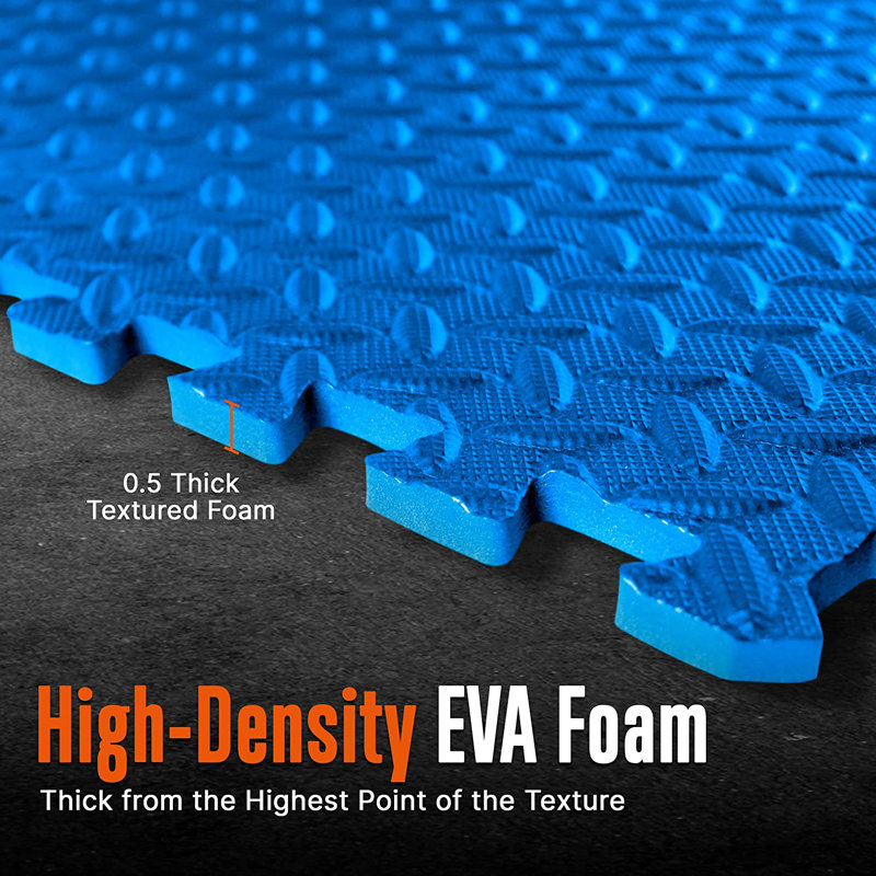 Blue EVA Foam Interlocking Exercise Mat Tiles, 24" x 24" Set of 6