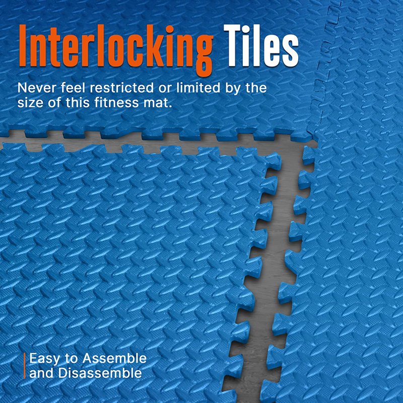 Blue EVA Foam Interlocking Exercise Mat Tiles, 24" x 24" Set of 6
