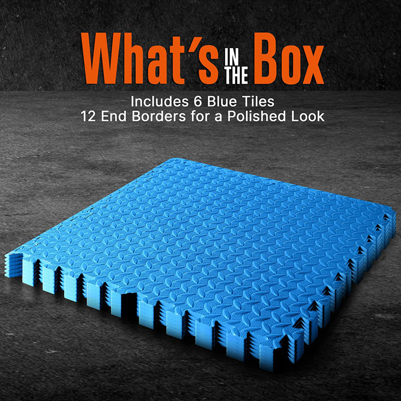 Blue EVA Foam Interlocking Exercise Mat Tiles, 24" x 24" Set of 6