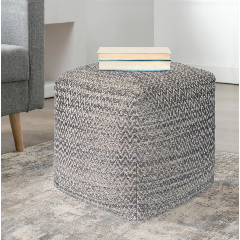 Galaxy Zig-Zag Grey Silk & Wool 20" Pouf Ottoman