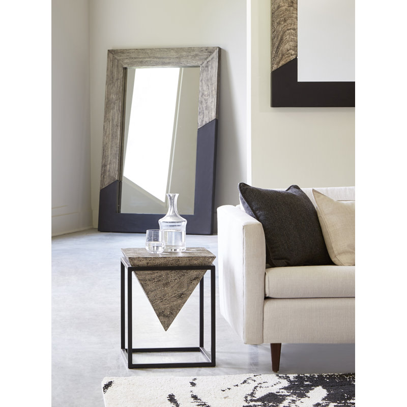 Transitional Black and Gray Square Wood Metal End Table 14"