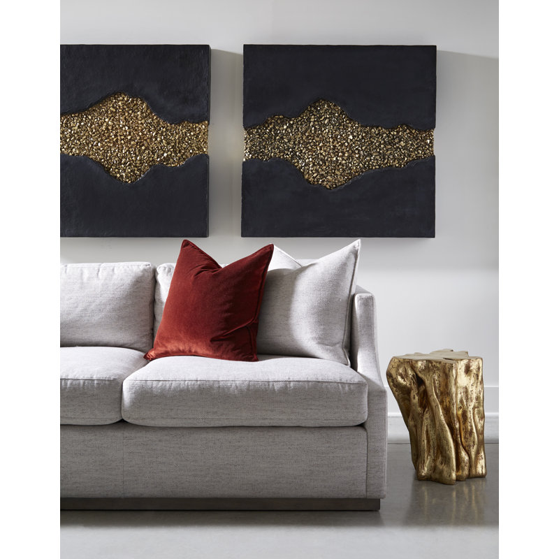 Transitional Gold Leaf Copse Small Stool, 15"x11"x18"