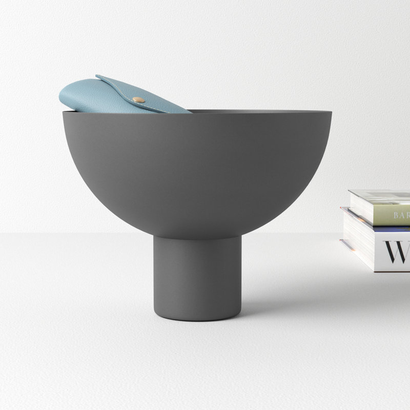 Gray Round Metal Decorative Footed Bowl