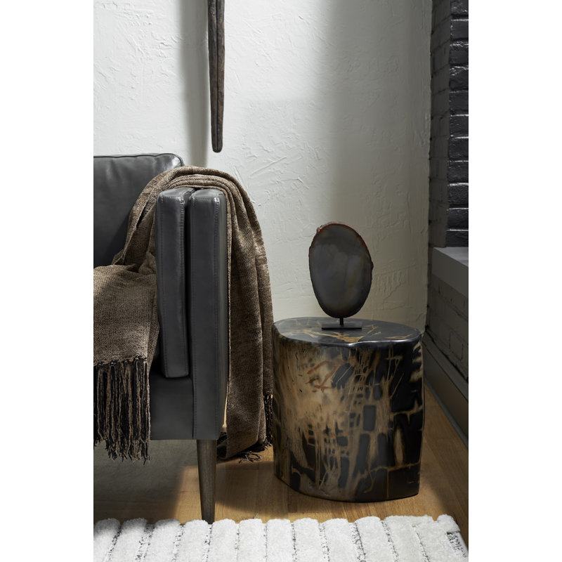 Aged Woodgrain Round Resin Accent Stool in Natural Finish