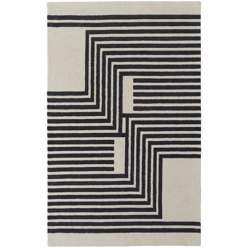 Black and Ivory Hand-Tufted Wool Geometric Rug
