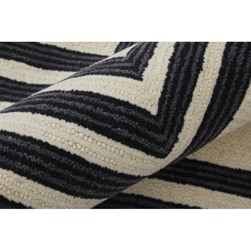 Black and Ivory Hand-Tufted Wool Geometric Rug
