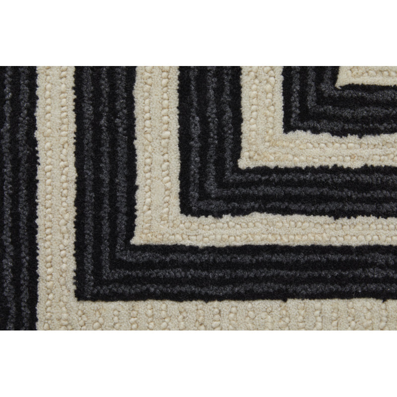 Black and Ivory Hand-Tufted Wool Geometric Rug