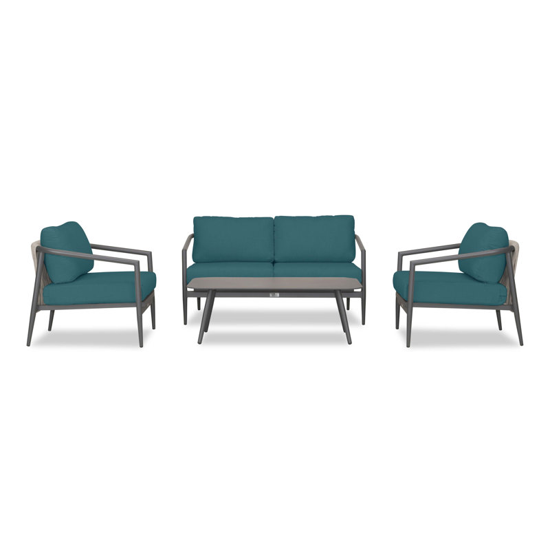 Slate and Peacock Aluminum Outdoor Seating Group with Sunbrella Cushions