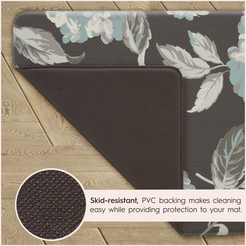 Gray Floral Anti-Fatigue Kitchen Mat, 17.5" x 60"