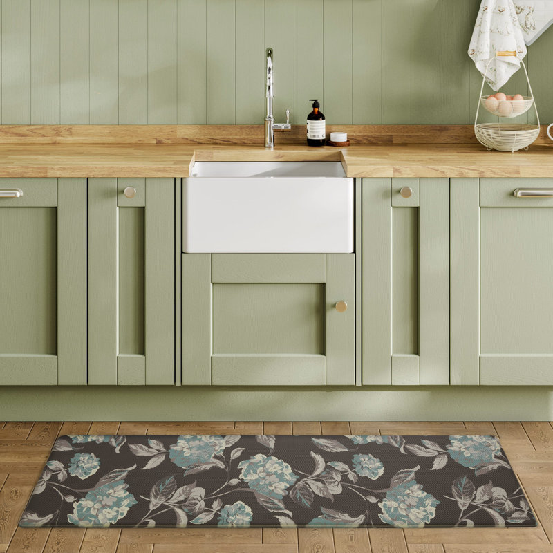 Gray Floral Anti-Fatigue Kitchen Mat, 17.5" x 60"