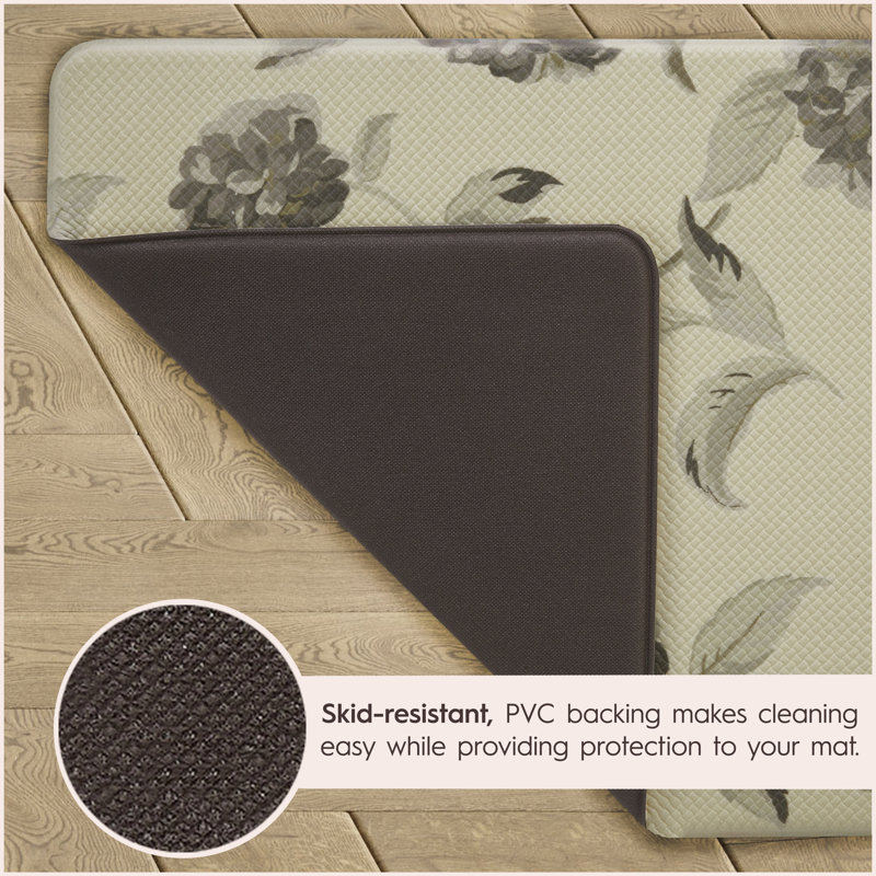Gray Floral Anti-Fatigue Kitchen Mat, 17.5" x 60"