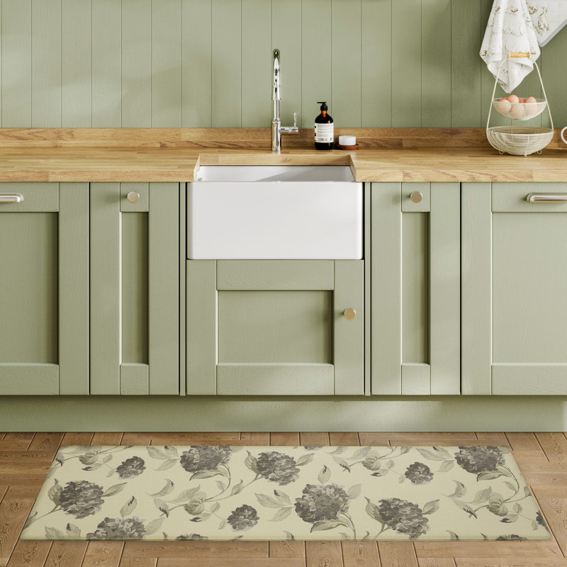 Gray Floral Anti-Fatigue Kitchen Mat, 17.5" x 60"