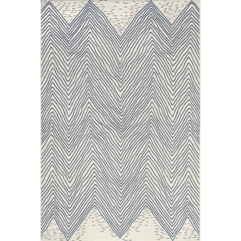 Reversible Chevron Waves Blue Synthetic 3'x5' Indoor/Outdoor Rug