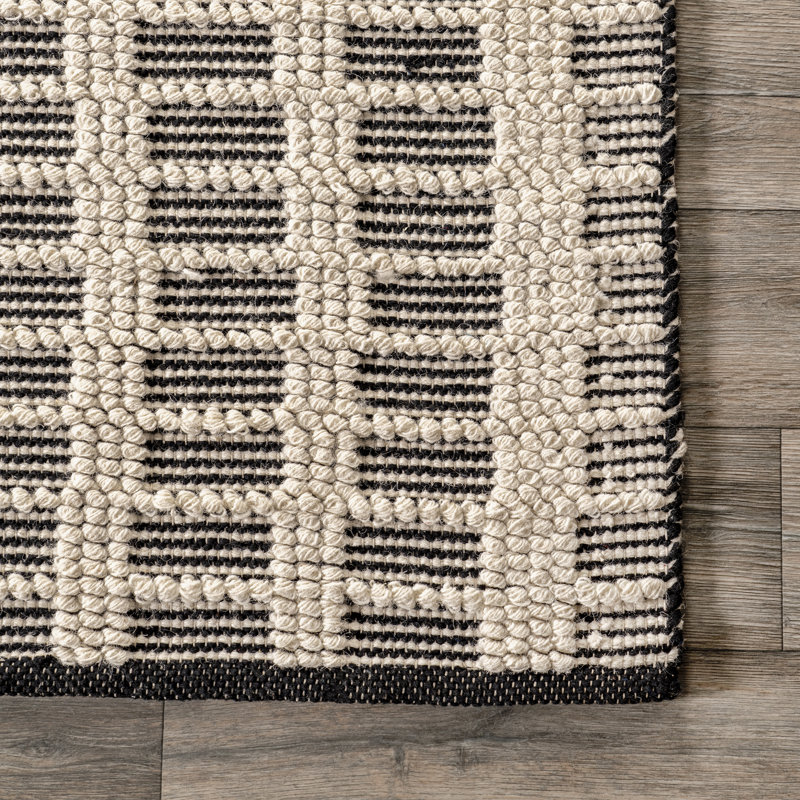 Parker Check Handmade Ivory Wool 5' x 8' Area Rug