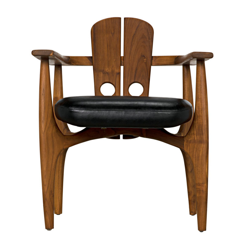 Handcrafted Noir Kato Leather & Teak Armchair