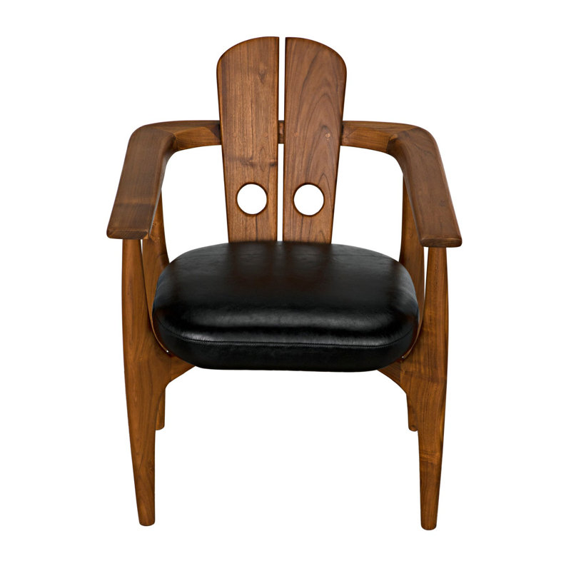 Handcrafted Noir Kato Leather & Teak Armchair