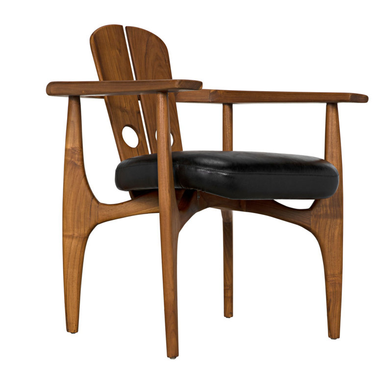 Handcrafted Noir Kato Leather & Teak Armchair
