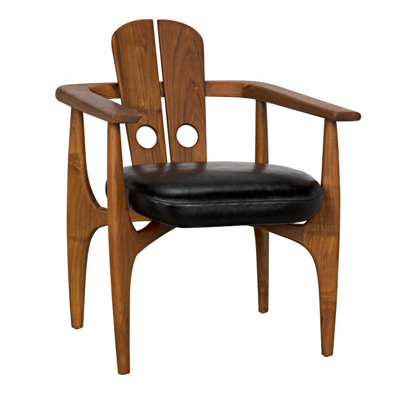 Handcrafted Noir Kato Leather & Teak Armchair