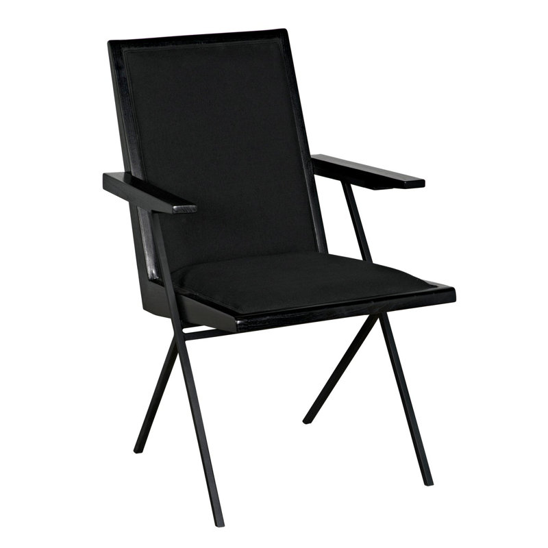 Charcoal Black Cotton Upholstered Armchair with Black Metal Accents