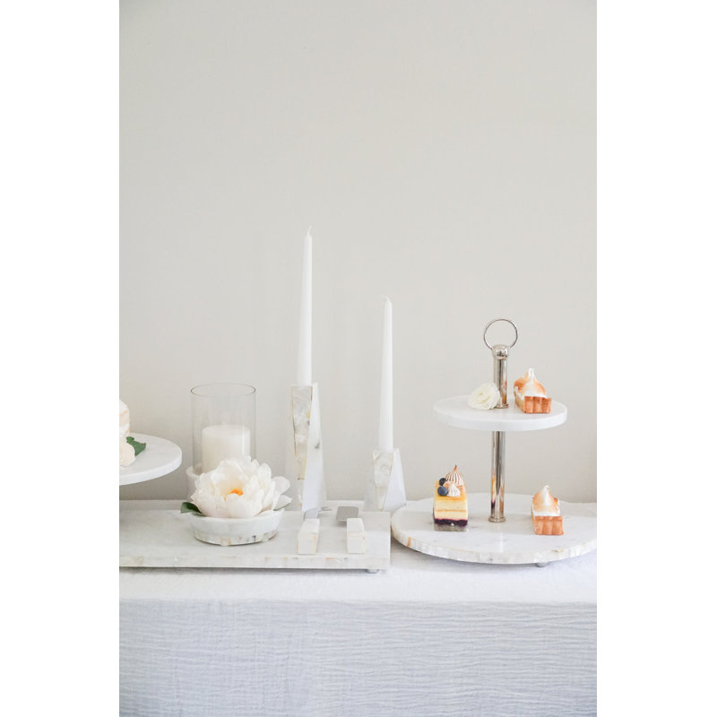 Anaya 8" White Marble & Mother of Pearl Large Candle Holder