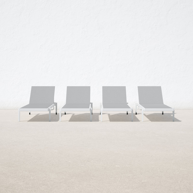 Set of 4 Gray Aluminum Reclining Chaise Lounges
