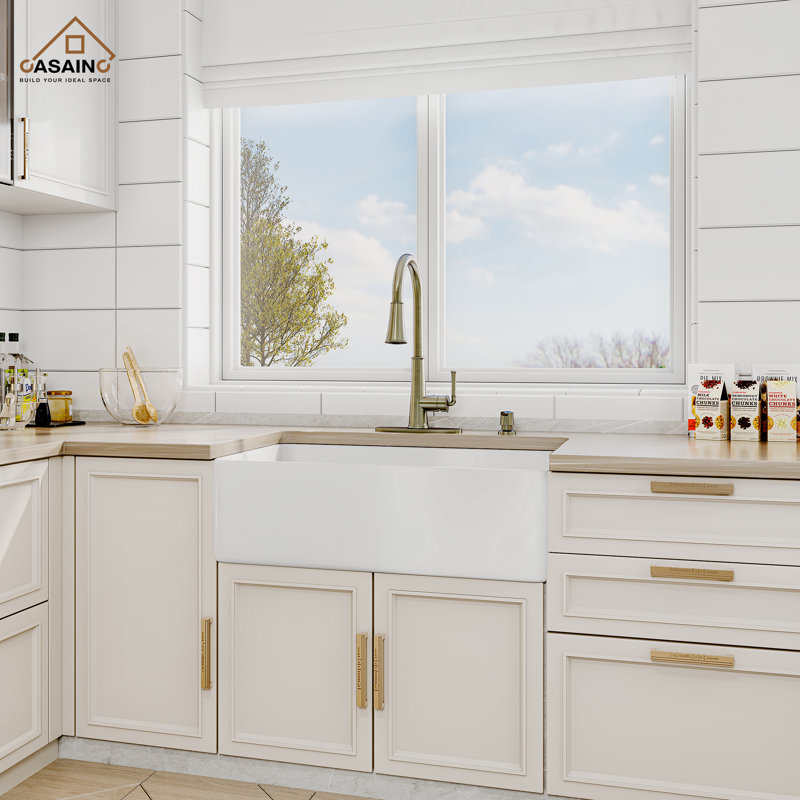 30'' White Fireclay Single Bowl Farmhouse Kitchen Sink with Faucet