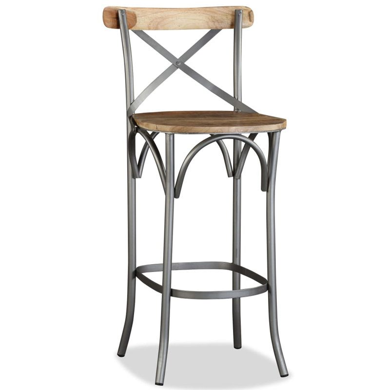 Rustic Industrial Mango Wood and Steel Bar Stool with Cross Back