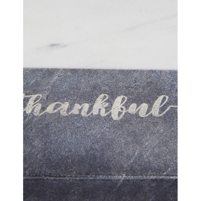 Gray and White Marble Square Coaster Set with Thankful Text