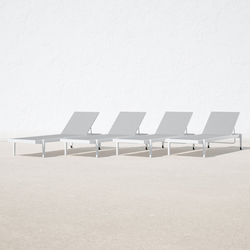 Set of 4 Gray Aluminum Reclining Chaise Lounges