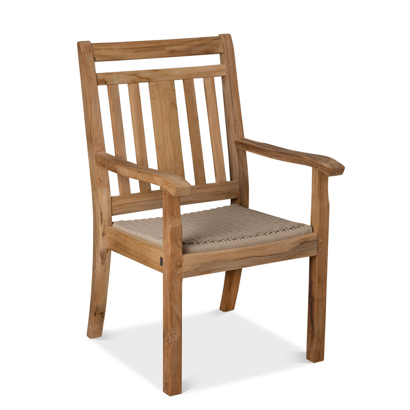 Natural Teak and Wicker Outdoor Dining Armchair