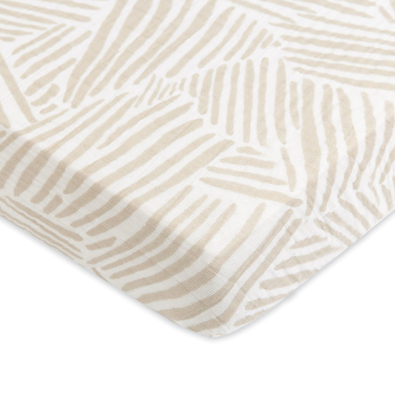 Organic Cotton Muslin Mini Crib Sheet in Oat Stripe
