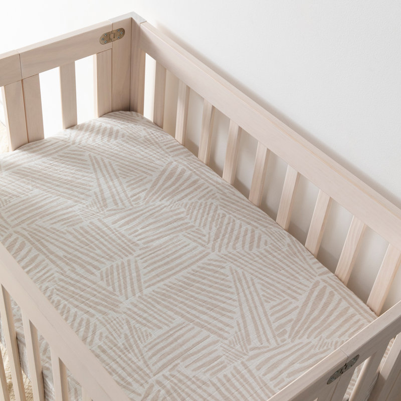 Organic Cotton Muslin Mini Crib Sheet in Oat Stripe