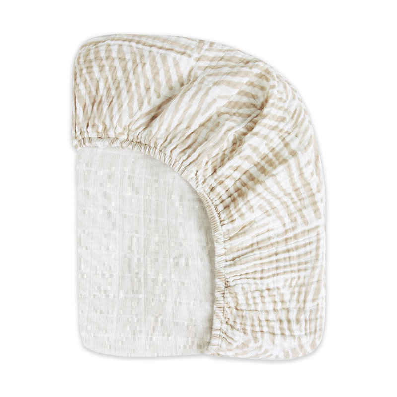 Organic Cotton Muslin Mini Crib Sheet in Oat Stripe