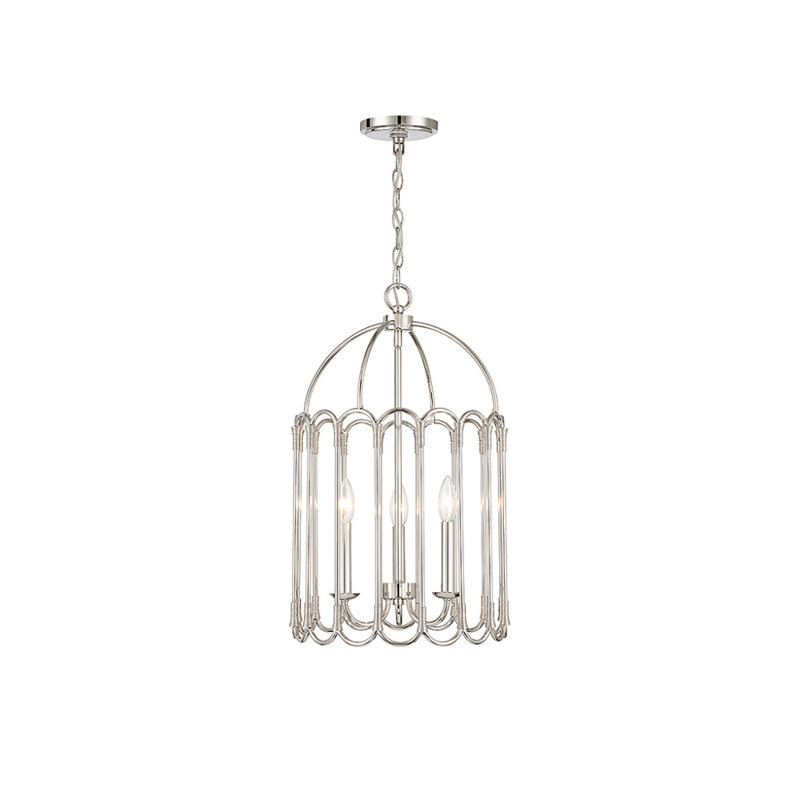 Polished Nickel 3-Light Metal Cage Lantern Chandelier
