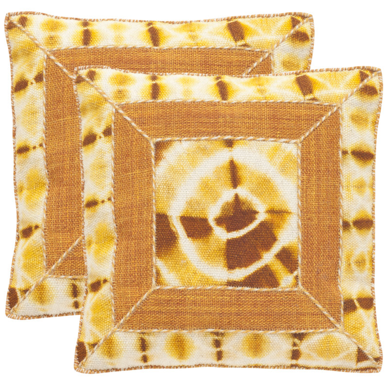 Turmeric Ikat Embroidered Square Pillow Set