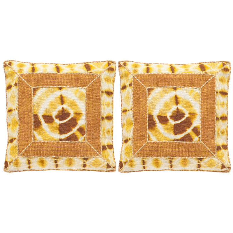 Turmeric Ikat Embroidered Square Pillow Set