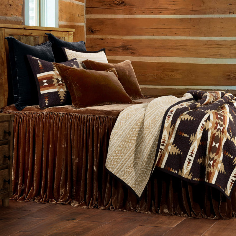Full Black and Tan Cotton Reversible Quilt Set