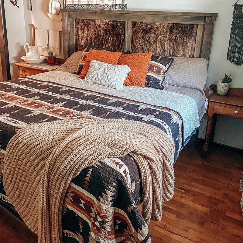 Full Black and Tan Cotton Reversible Quilt Set