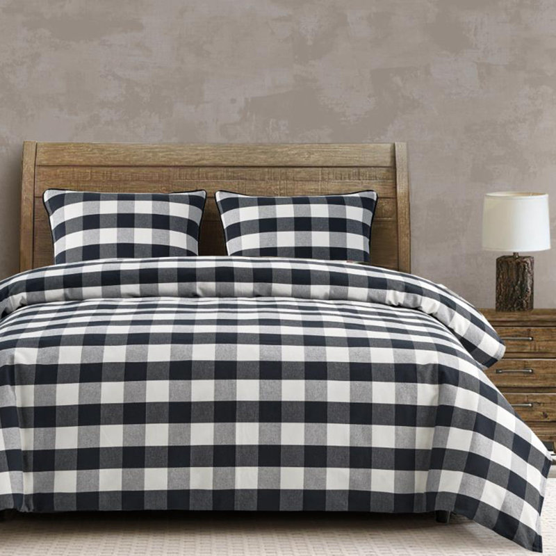 Camille Queen Black Cotton Buffalo Check Comforter Set - 3 Pieces
