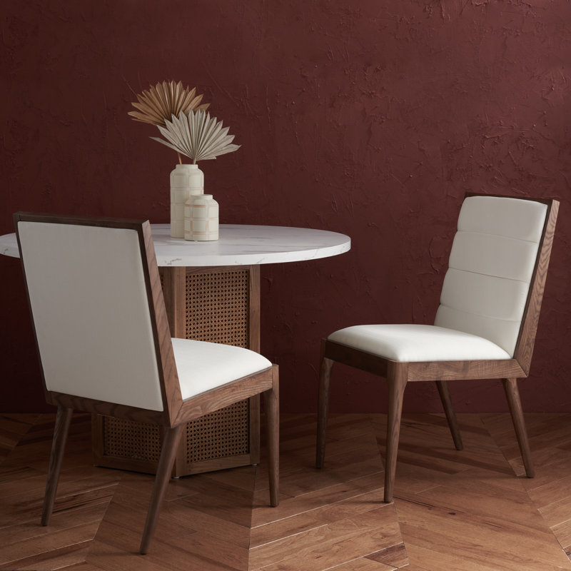 Laycee Walnut & White Tufted Upholstered Dining Chair Set