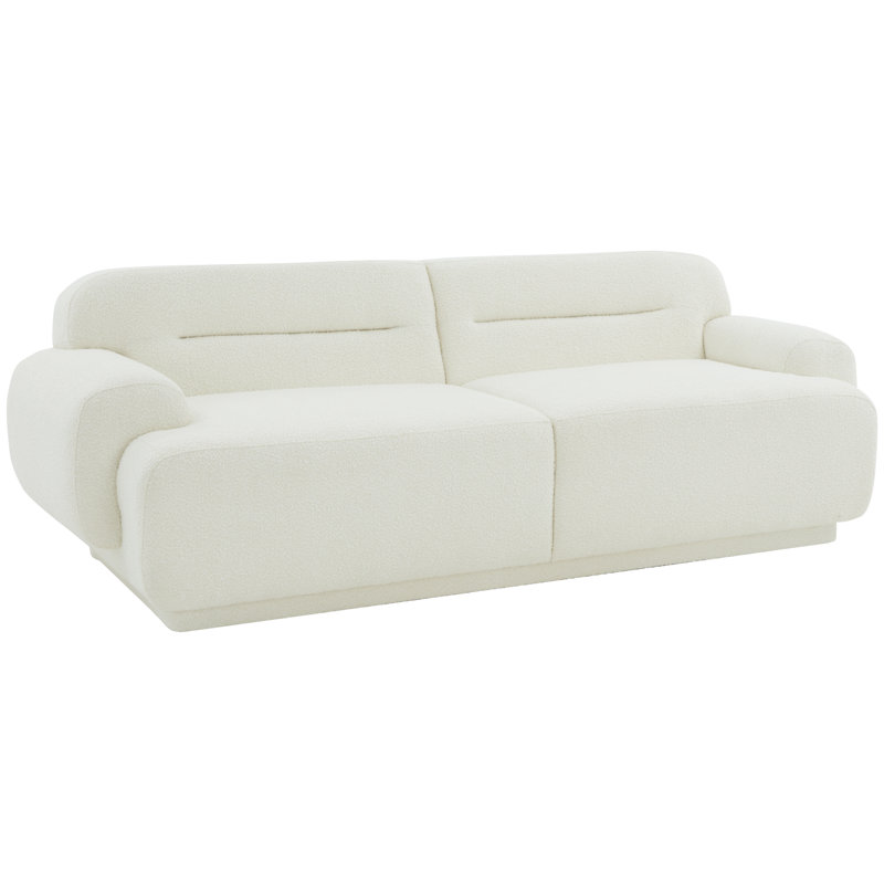 Taylina Plush Ivory Boucle 91'' Sofa with Down Fill Cushions