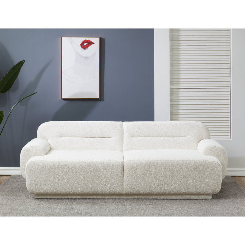 Taylina Plush Ivory Boucle 91'' Sofa with Down Fill Cushions
