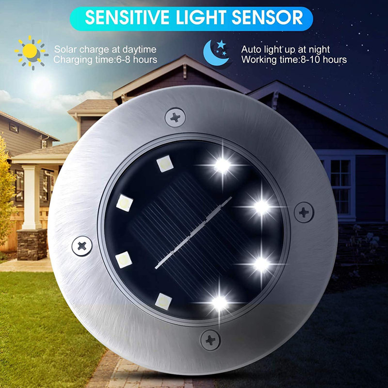 Stainless Steel Solar LED Pathway Disk Lights, Set of 8