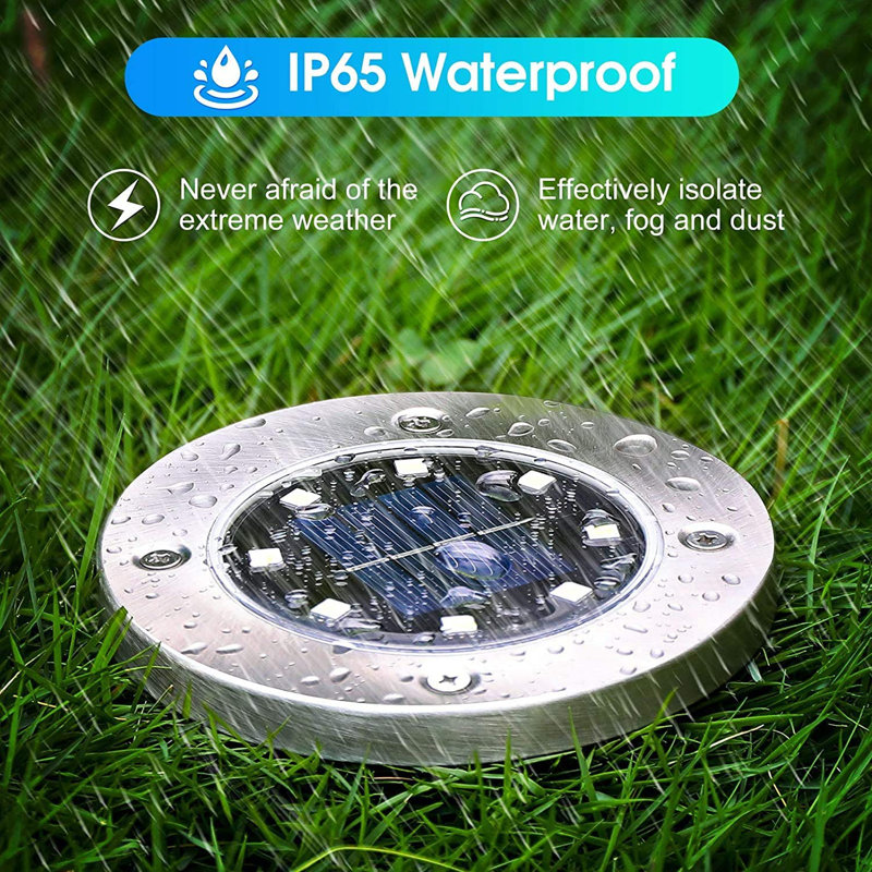 Stainless Steel Solar LED Pathway Disk Lights, Set of 8