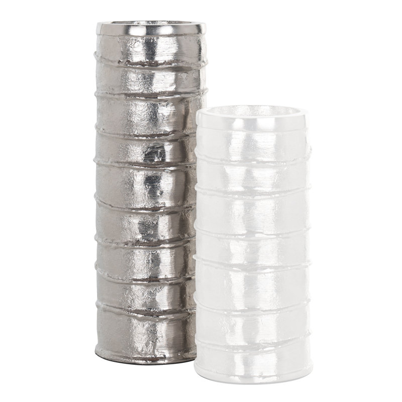 Linde 12'' Rustic Silver Ribbed Aluminum Hurricane