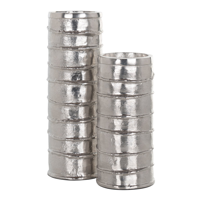 Linde 12'' Rustic Silver Ribbed Aluminum Hurricane