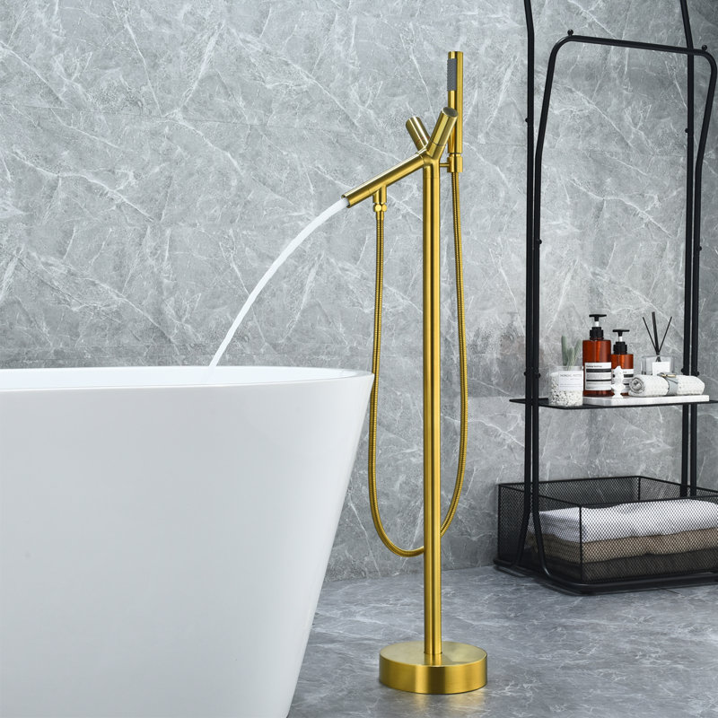 Brushed Gold Stainless Steel Freestanding Tub Filler with Handshower