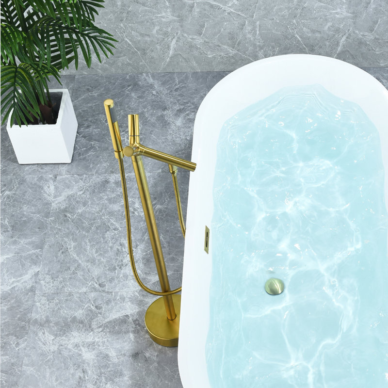 Brushed Gold Stainless Steel Freestanding Tub Filler with Handshower