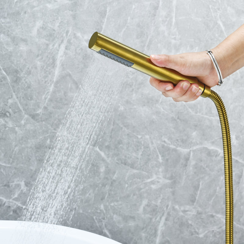 Brushed Gold Stainless Steel Freestanding Tub Filler with Handshower