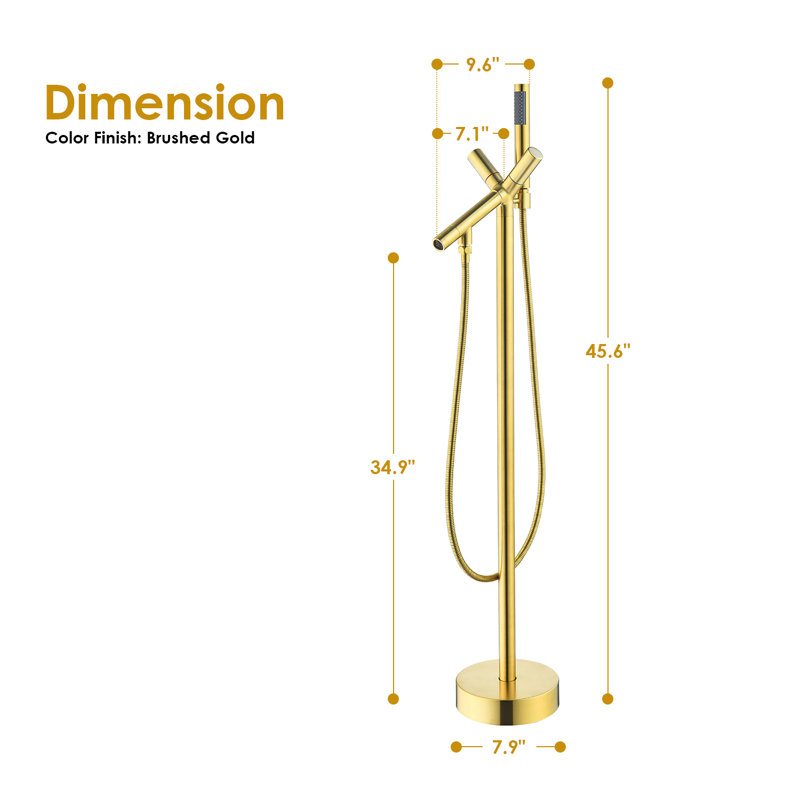 Brushed Gold Stainless Steel Freestanding Tub Filler with Handshower
